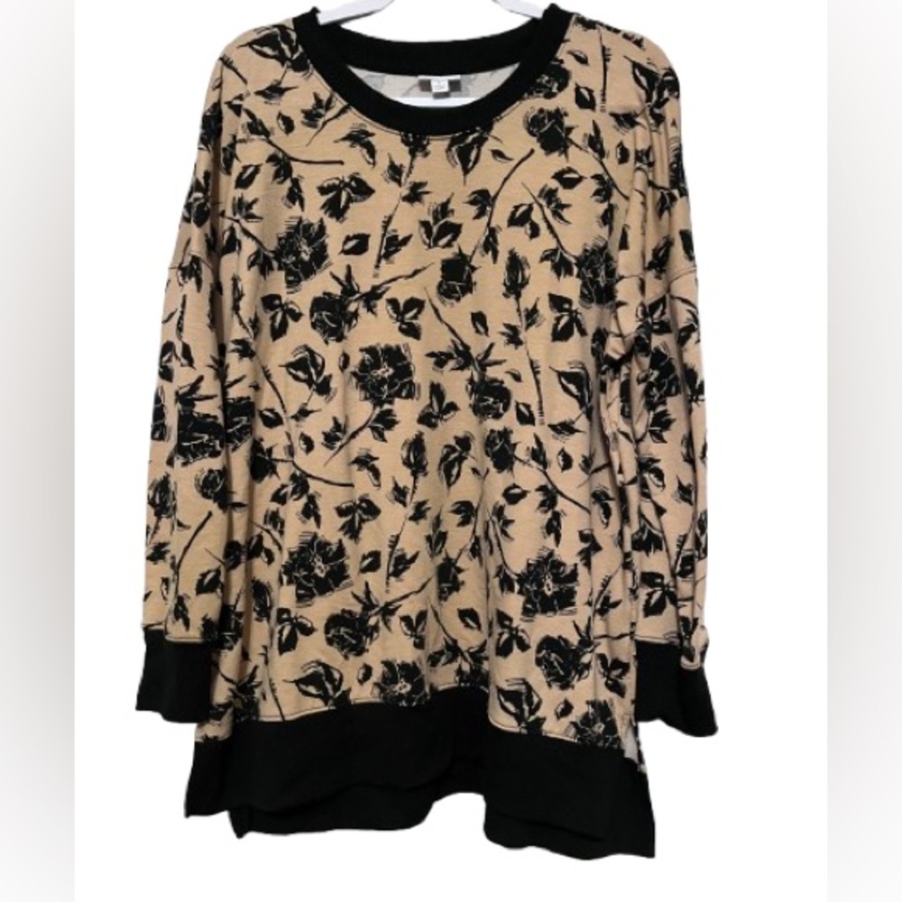 LuLaRoe tan and black floral print long sleeve sweatshirt